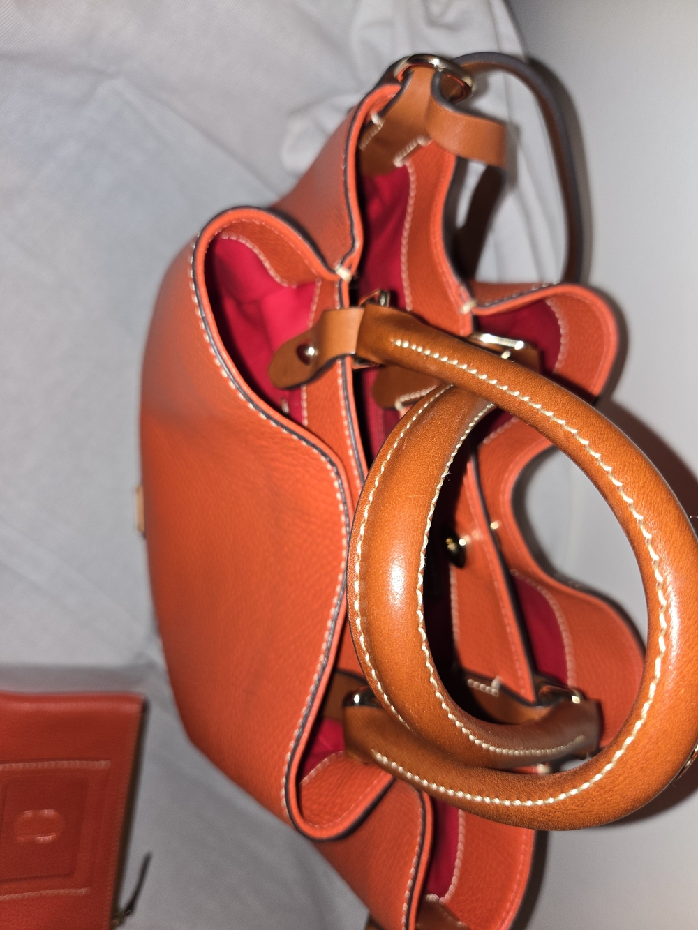 Dooney & Bourke Orange Pebbled Leather Satchel with Matching Pouch - Picture 6 of 8